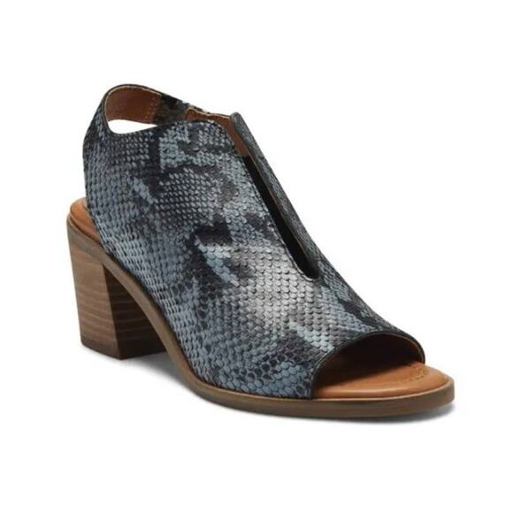 LUCKY BRAND Women's 6.5 Rhazy Bluestone Leather Snake Slingback Sandal Shoe NEW - Picture 1 of 16